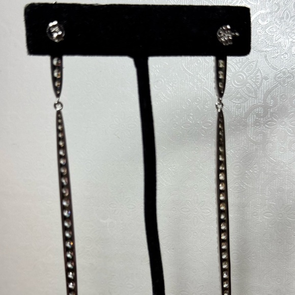 Sterling silver and CZ dangle bar post earrings - Picture 12 of 13